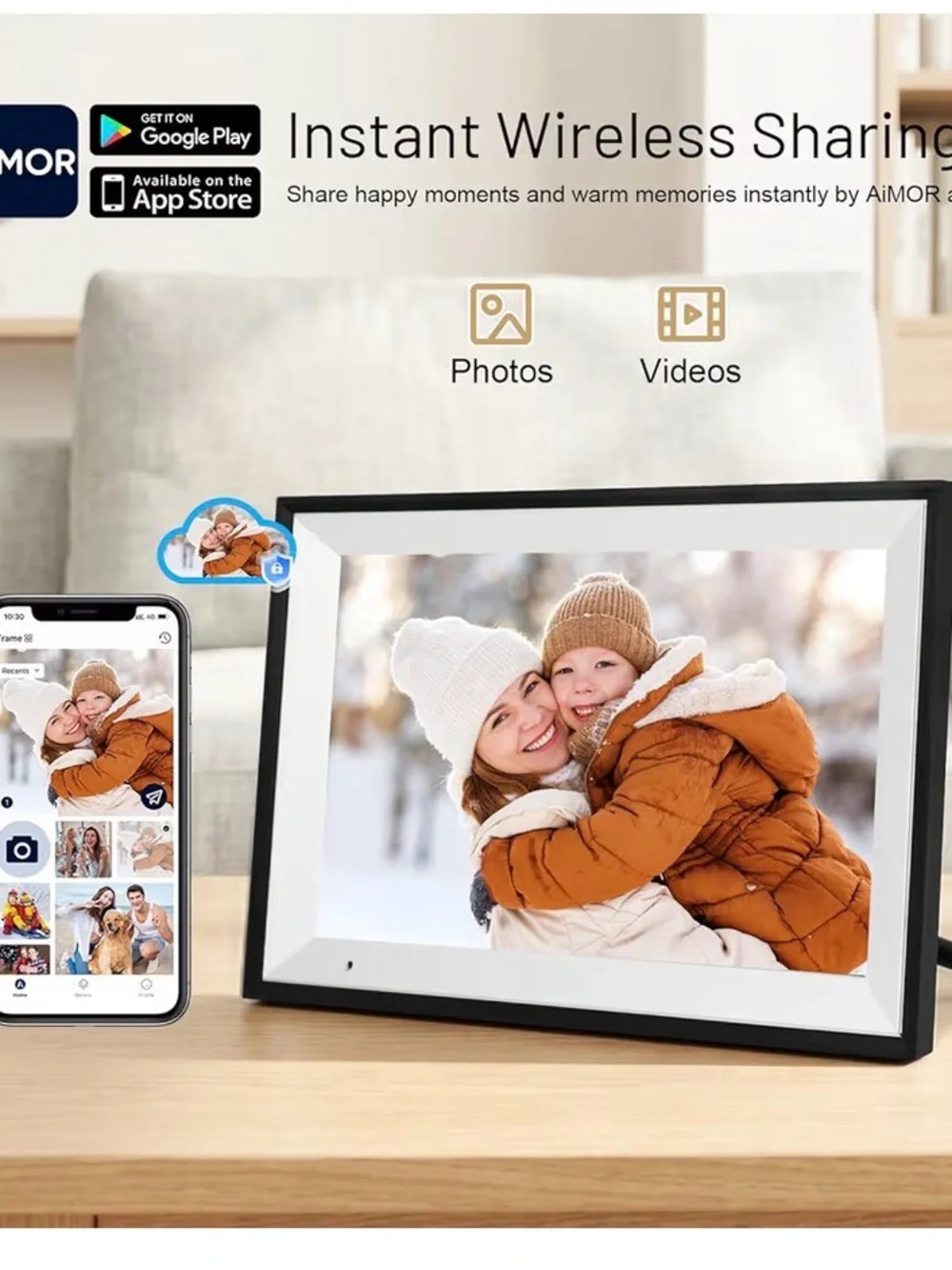 Digital Photo Frame with Black Frame - Smart WiFi Display